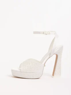 Lipsy Sandales à talons carrés en satin de Mariage avec ornements de perles