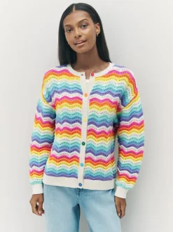 Little Bird by Jools Oliver Cardigan en maille à rayures ondulées pastel