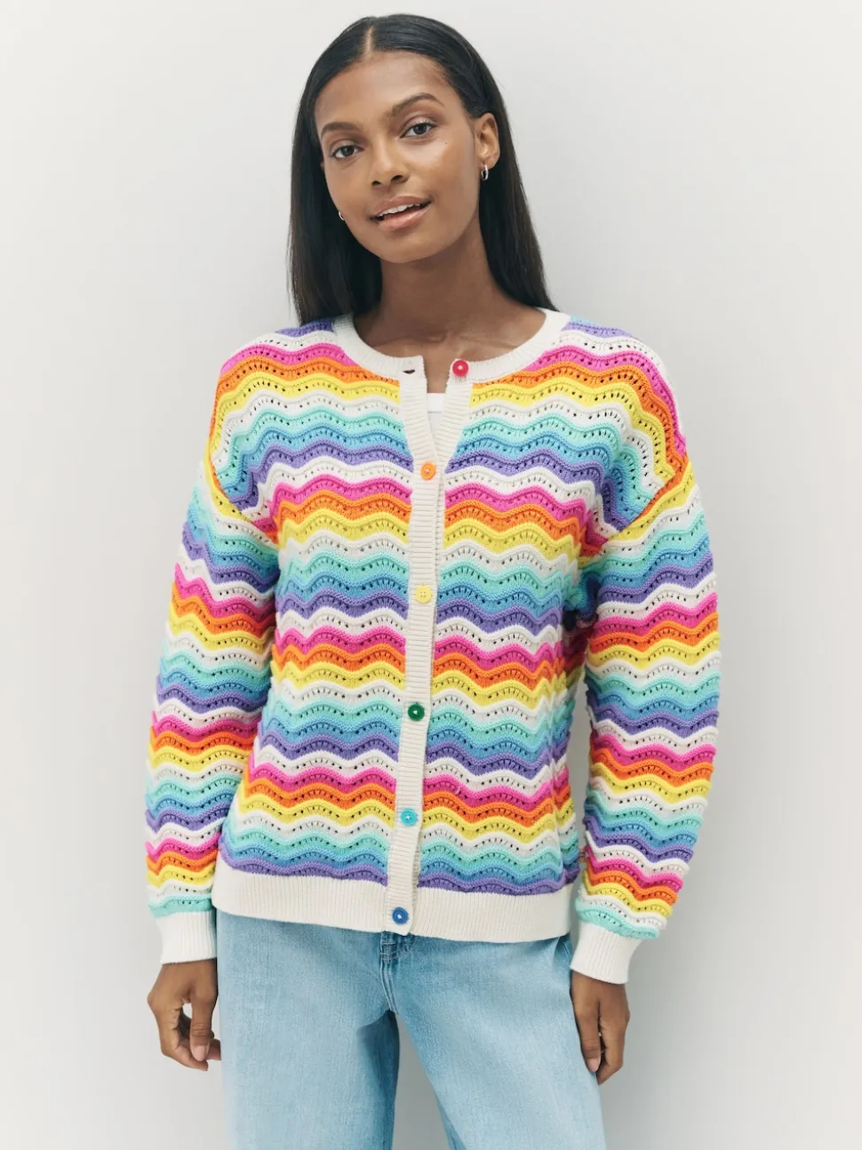 Little Bird by Jools Oliver Cardigan en maille à rayures ondulées pastel