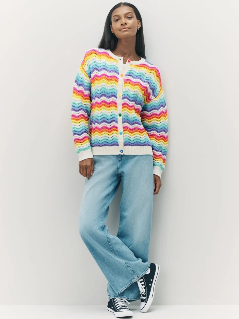 Little Bird by Jools Oliver Cardigan en maille à rayures ondulées pastel
