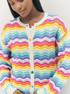 Little Bird by Jools Oliver Cardigan en maille à rayures ondulées pastel