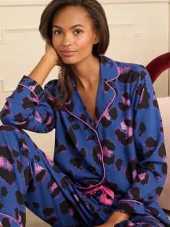 Léopard bleu - Ensemble pyjama Love & Roses à boutons