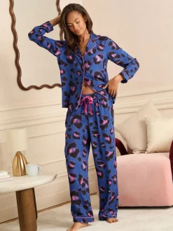 Léopard bleu - Ensemble pyjama Love & Roses à boutons