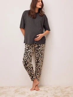 Léopard gris anthracite - Maternité Manches courtes Pyjamas