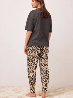 Léopard gris anthracite - Maternité Manches courtes Pyjamas