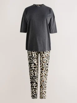 Léopard gris anthracite - Maternité Manches courtes Pyjamas