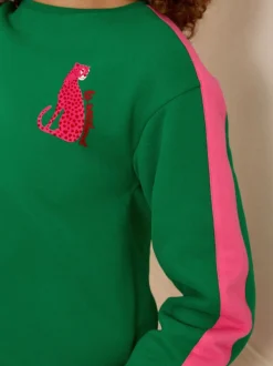 Léopard vert à rayures roses - Sweat Love & Roses en jersey à col ras du cou
