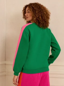 Léopard vert à rayures roses - Sweat Love & Roses en jersey à col ras du cou