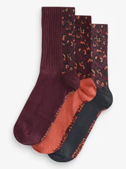 Léopard/Bourgogne/Orange - Lot de 3 paires de chaussettes côtelées Never Fully Dressed