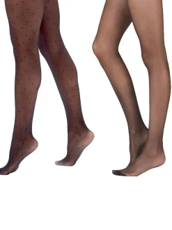 Lot de 2 collants Pretty Polly Pin Spot noirs brillants 10 deniers