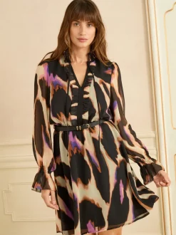 Love & Roses Animal Robe Courte en PU à Col Froncé