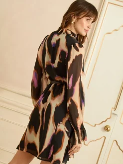 Love & Roses Animal Robe Courte en PU à Col Froncé