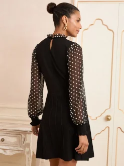 Love & Roses mini-robe en maille à manches en mousseline