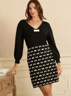 Love & Roses robe courte en maille à col en V