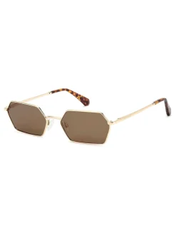 Lunettes de soleil géométriques rectangulaires Prive Revaux, couleur or et havane