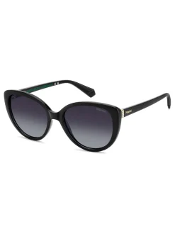Lunettes de soleil Polaroid noires œil de chat avec ornements bijoux