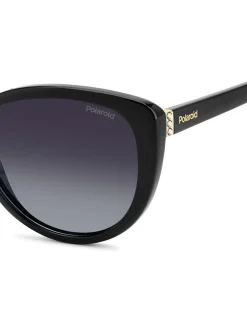 Lunettes de soleil Polaroid noires œil de chat avec ornements bijoux