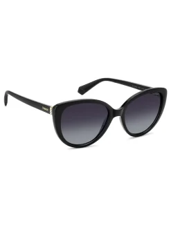 Lunettes de soleil Polaroid noires œil de chat avec ornements bijoux