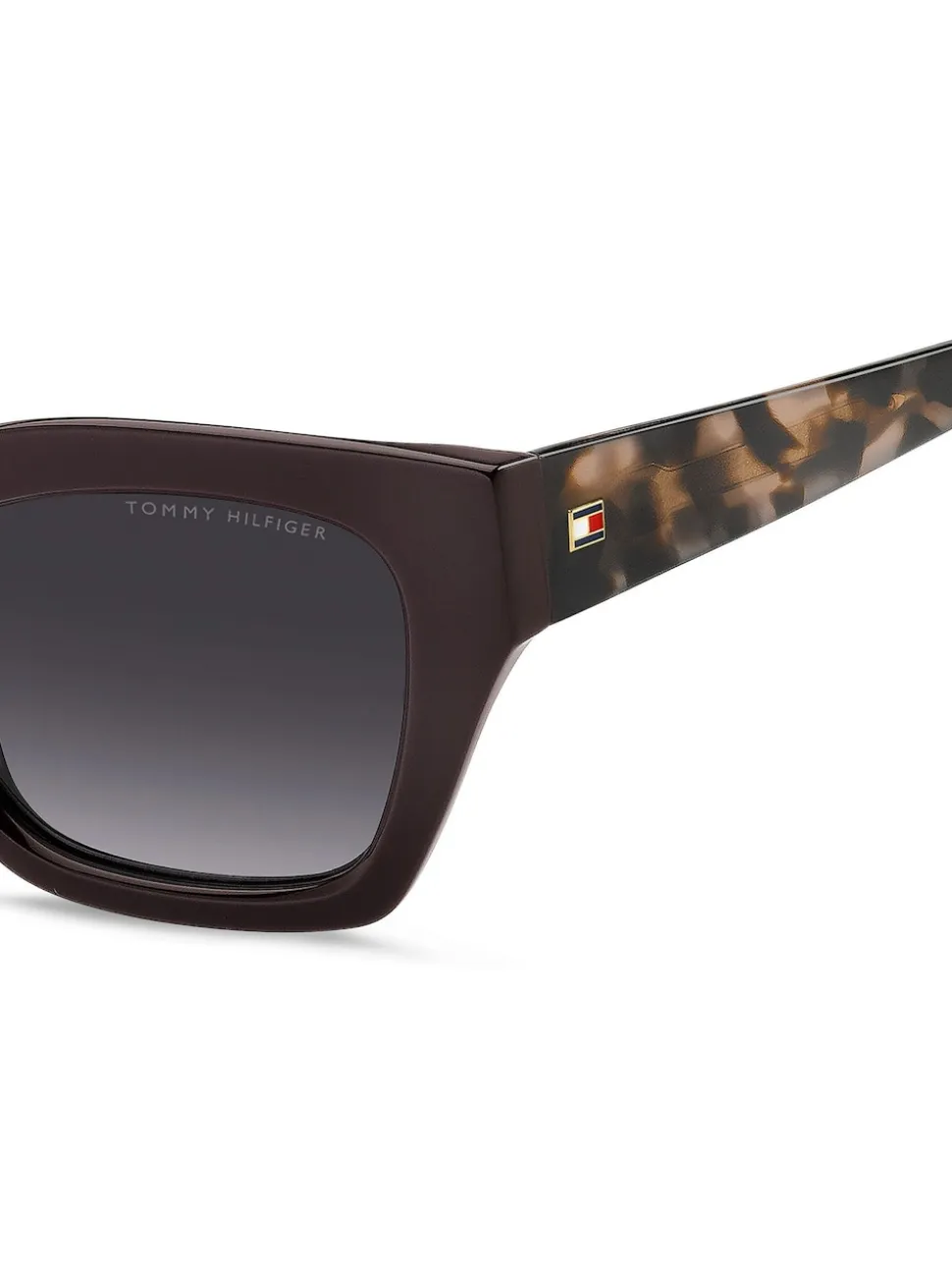Lunettes de soleil Tommy Hilfiger œil de chat en bordeaux et rose Havana