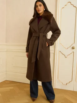 Manteau enveloppant Love & Roses col en fourrure