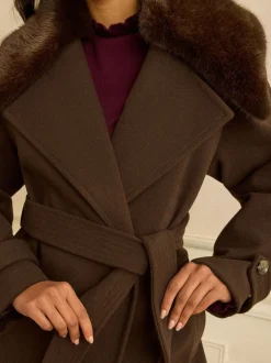 Manteau enveloppant Love & Roses col en fourrure