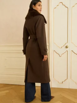 Manteau enveloppant Love & Roses col en fourrure