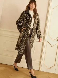 Manteau Love & Roses en fausse fourrure imprimé dalmatien avec col en similicuir