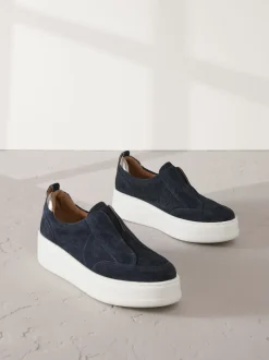 marine - Baskets Signature à plateforme compensée épaisse en cuir