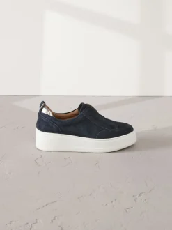 marine - Baskets Signature à plateforme compensée épaisse en cuir