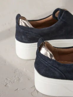 marine - Baskets Signature à plateforme compensée épaisse en cuir