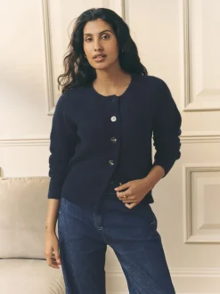 marine - Cardigan Laura Ashley en maille torsadée