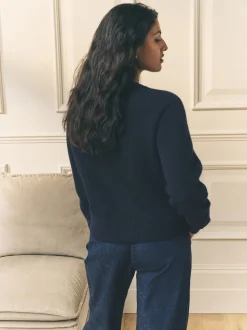 marine - Cardigan Laura Ashley en maille torsadée