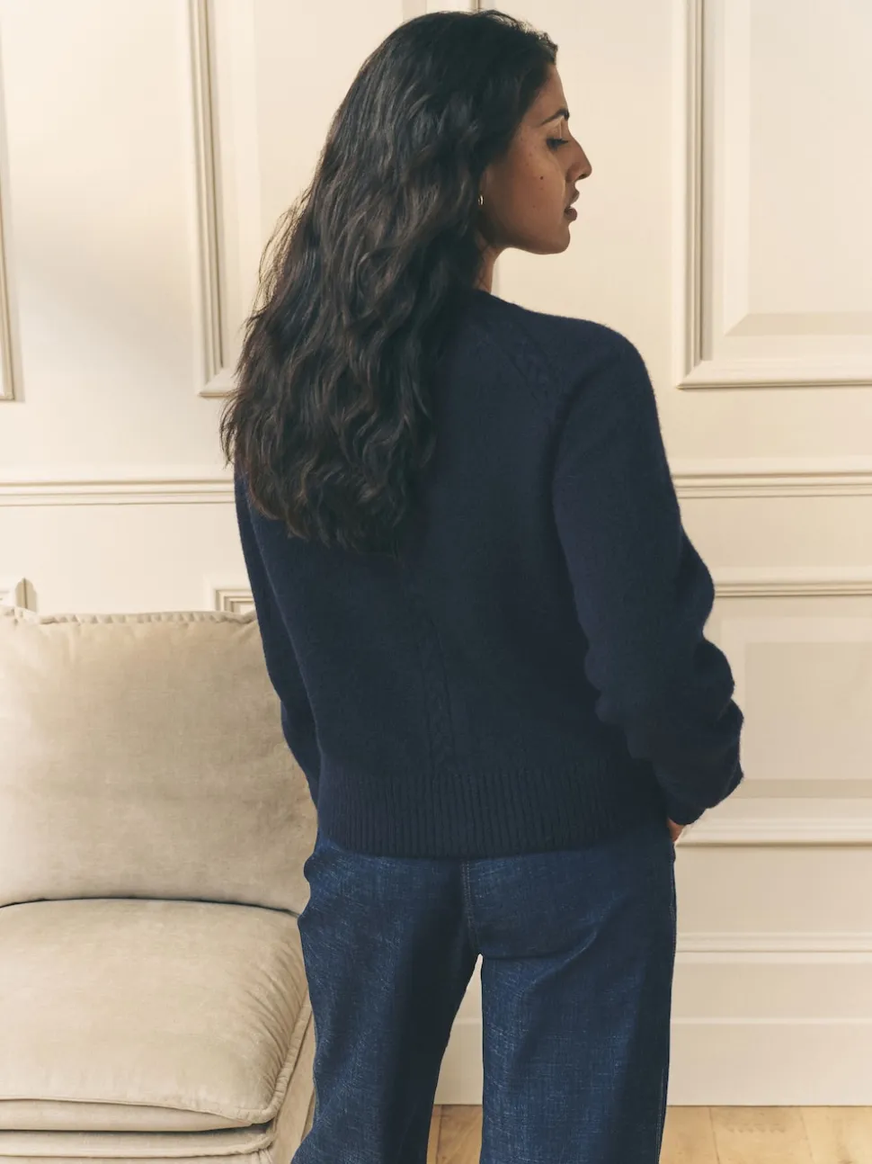 marine - Cardigan Laura Ashley en maille torsadée