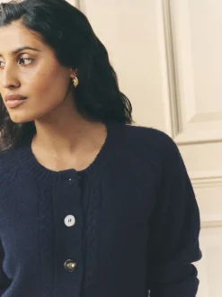 marine - Cardigan Laura Ashley en maille torsadée