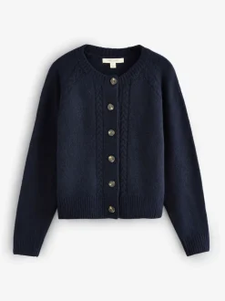 marine - Cardigan Laura Ashley en maille torsadée