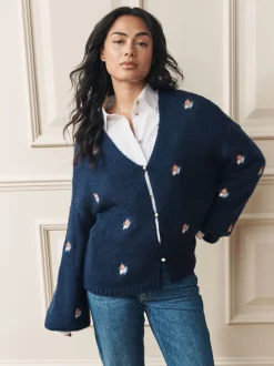 marine - Cardigan Laura Ashley Fleuri Brodé