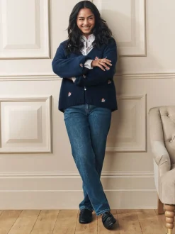 marine - Cardigan Laura Ashley Fleuri Brodé