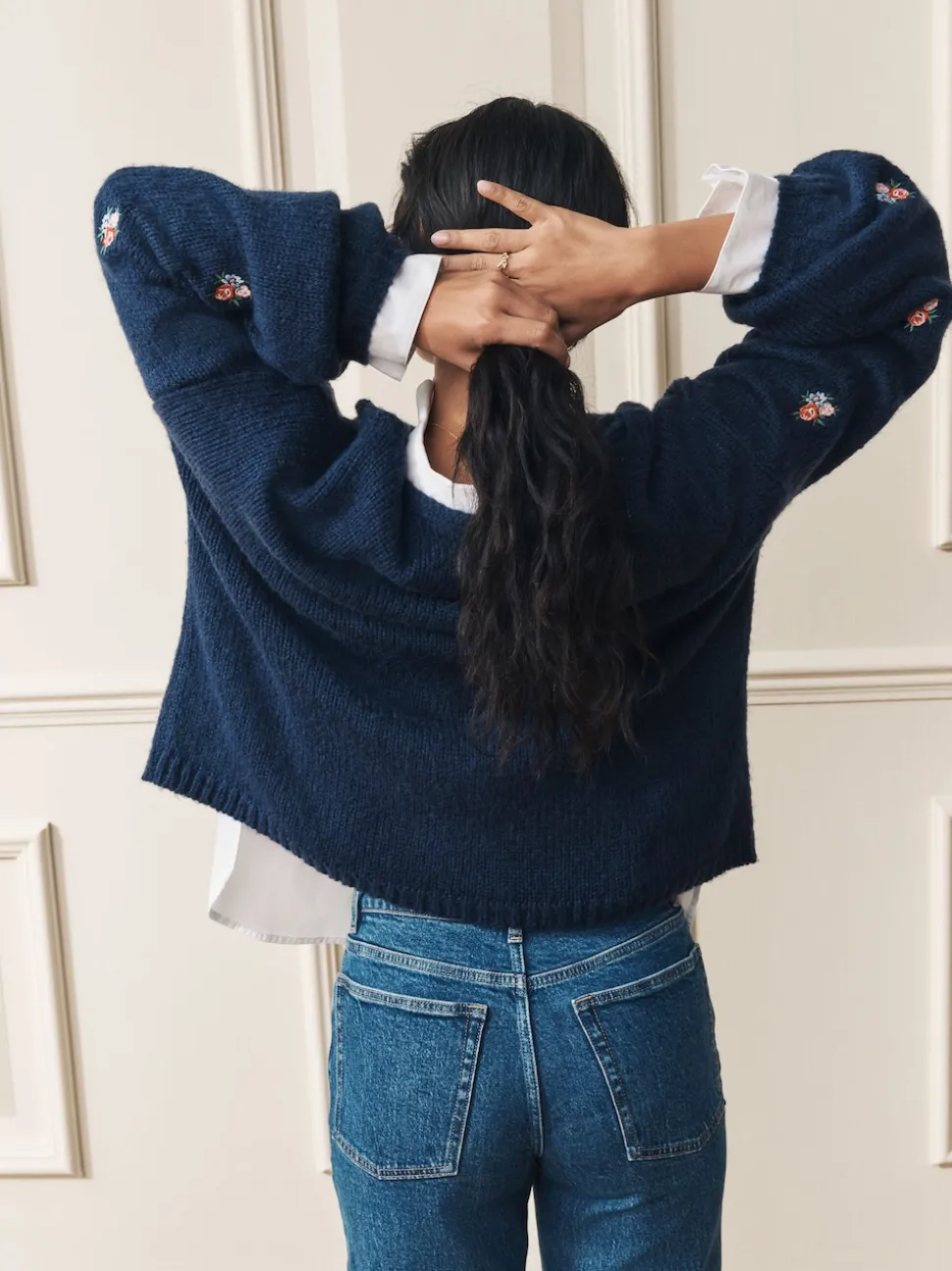 marine - Cardigan Laura Ashley Fleuri Brodé