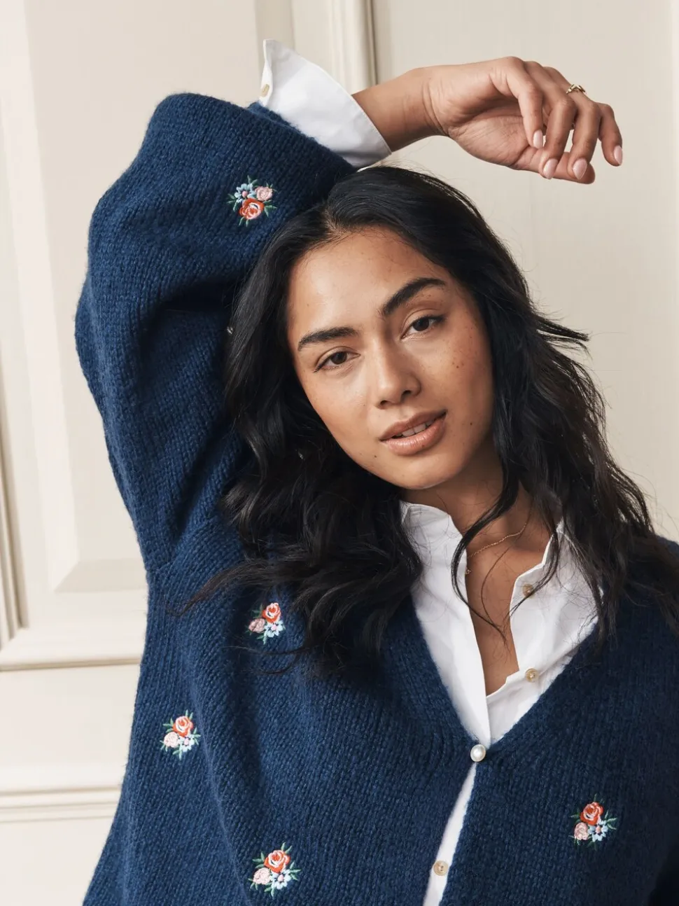 marine - Cardigan Laura Ashley Fleuri Brodé