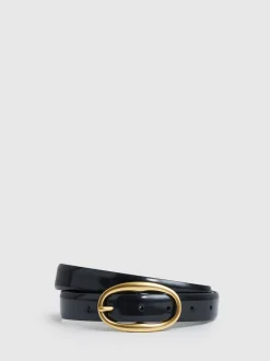 marine - Ceinture à boucle ovale en cuir verni Reiss Drew