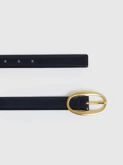 marine - Ceinture à boucle ovale en cuir verni Reiss Drew