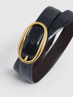 marine - Ceinture à boucle ovale en cuir verni Reiss Drew