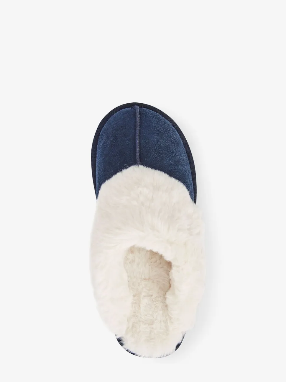 marine - Chaussons mules en daim doublés de fausse fourrure