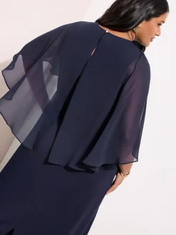 marine - Friends Like These Robe mi-longue asymétrique en mousseline avec cape en scuba