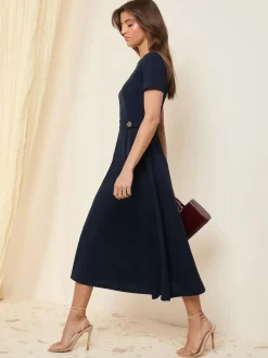 marine - Friends Like These Tab Detail Manches courtes Mi-long habillé Robe