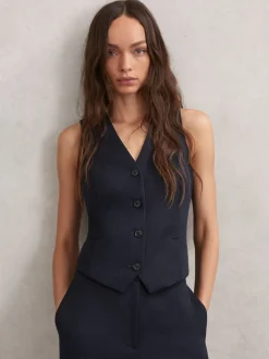 marine - Gilet Reiss Gabi en sergé à simple boutonnage