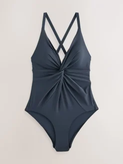 marine - Maillot de bain imprimé torsadé sur le devant pour le contrôle du ventre