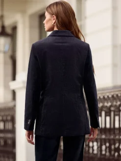 marine - N. Blazer croisé en velours côtelé haut de gamme