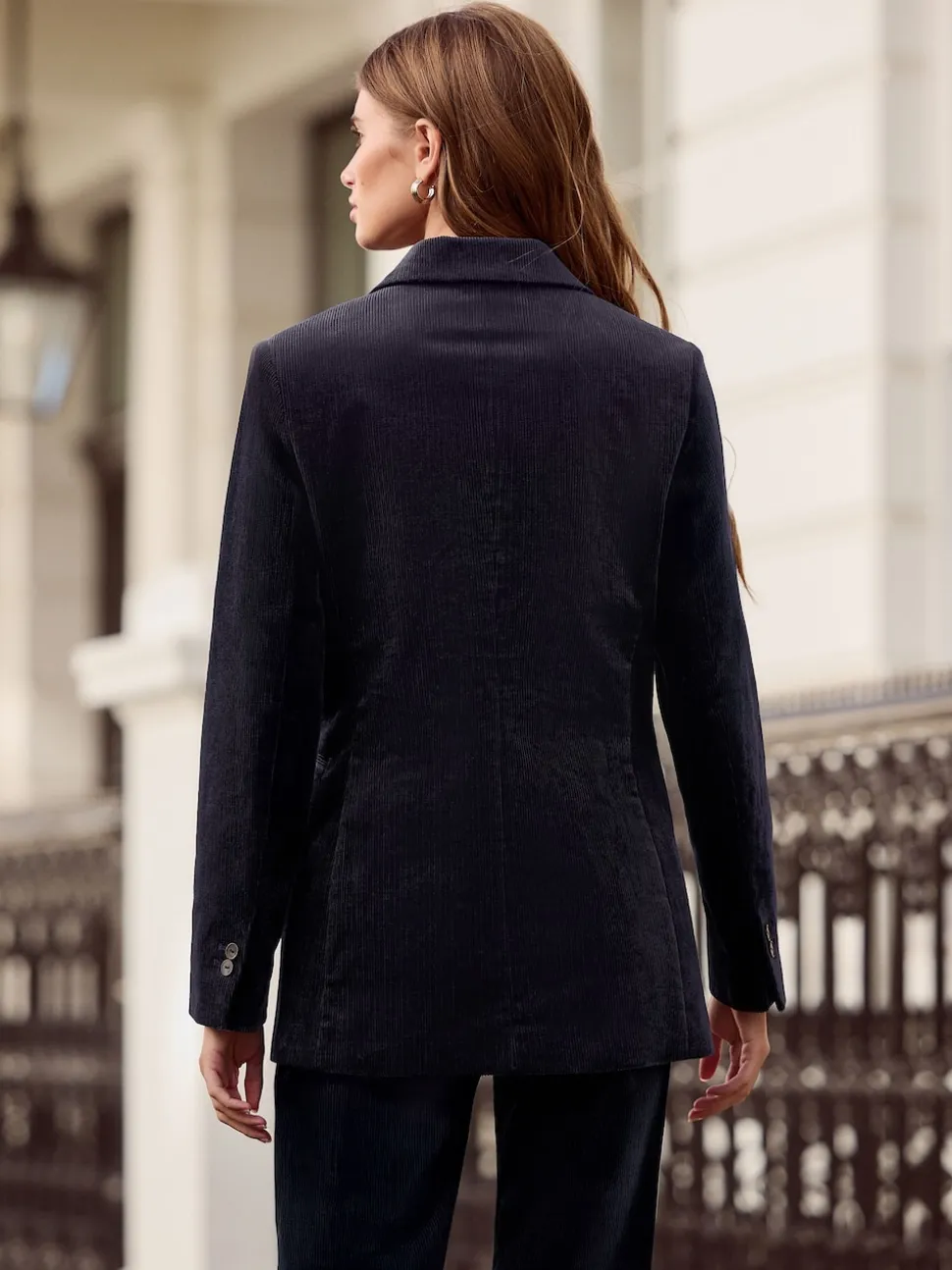 marine - N. Blazer croisé en velours côtelé haut de gamme