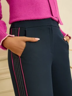marine - Pantalons à jambe large à rayure latérale contrastante Love & Roses